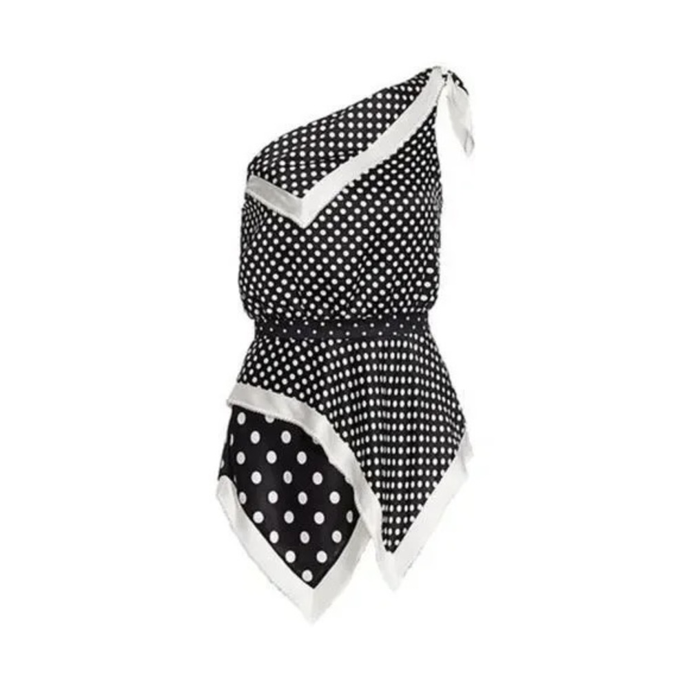 Altuzarra Black and White One-Shoulder Polka Dot Blouse